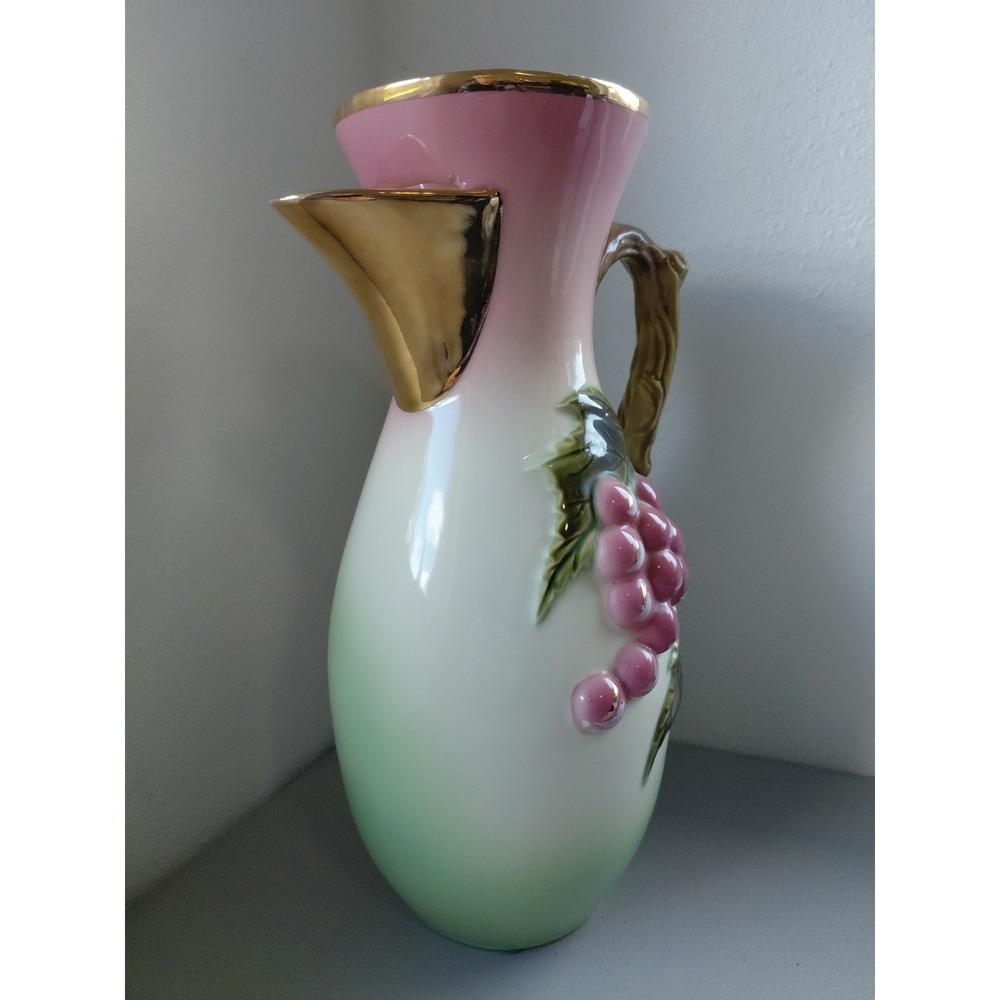 Hull Pottery LARGE Pitcher Service TOKAY Grapes Vine OMBRE Gold Trim USA 13" MCM - Picture 2 of 10
